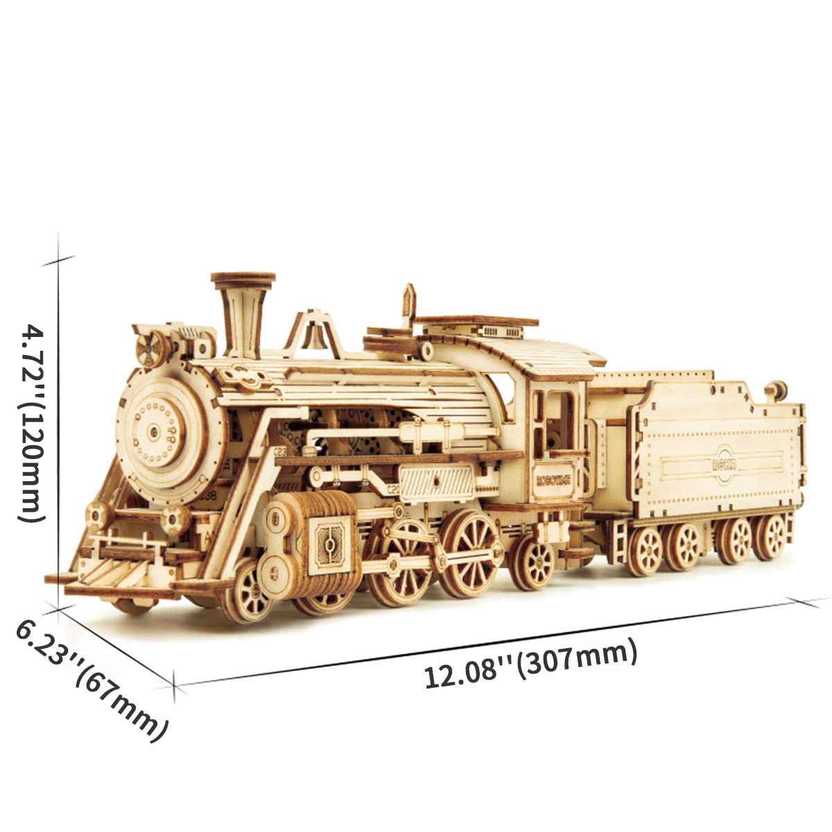 ROKR, Prime Steam Express Train, MC501, 3D wooden train puzzle, three-quarter angle