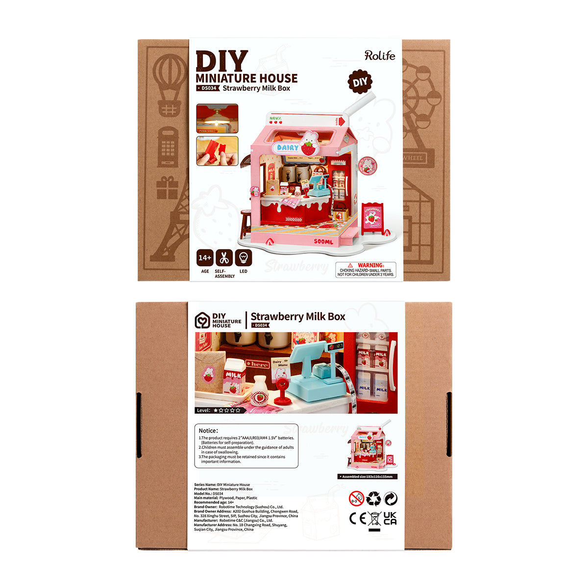 Rolife Food Box Shop DIY book nook miniature kit, hands assembling laser-cut wooden pieces