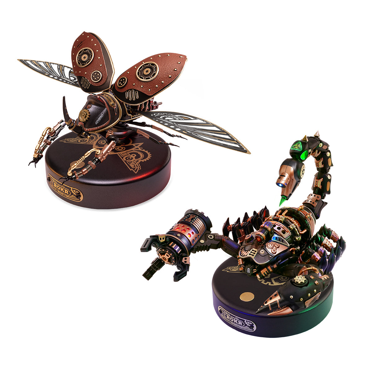 ROKR Mechanical Age Series 3D wooden robot model kit, back view highlighting structural detail