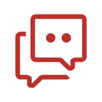 Robotime community icon showing a red speech bubble chat outline graphic on white background