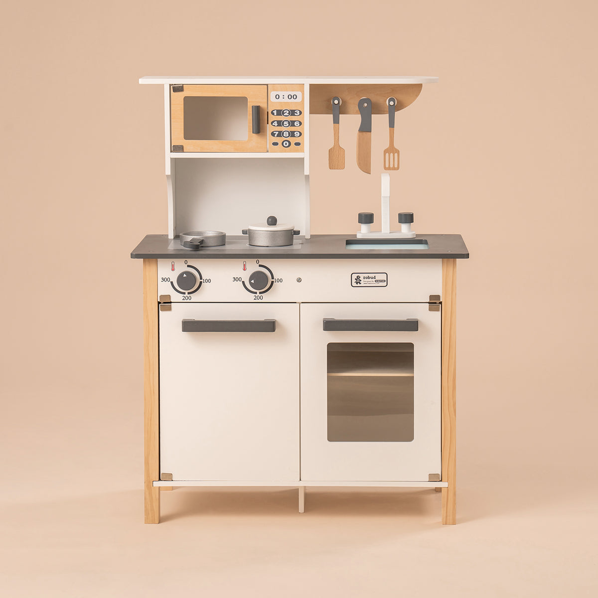 Robud, Wooden Kids Play Kitchen Playset, WG01, wooden play kitchen set, detail close-up