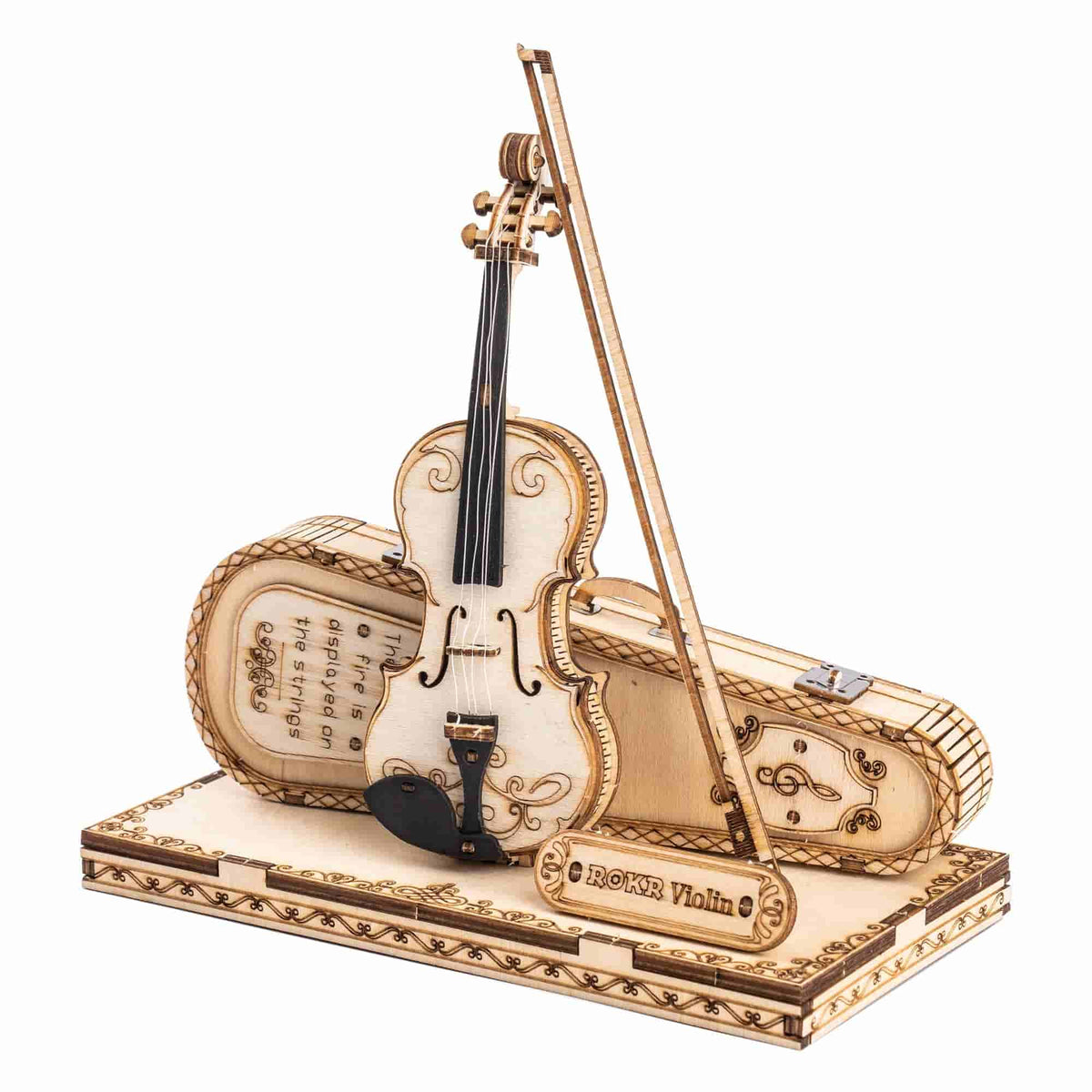 ROKR Violin Capriccio TG604K 3D wooden musical instrument model, top-down view of the assembled model