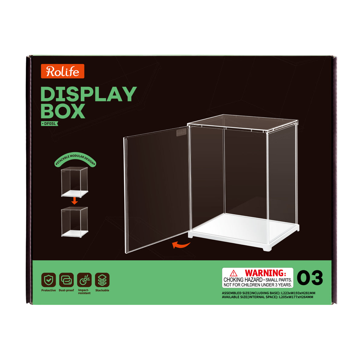 Rolife Clear Display Case Portrait Size M DF05L DIY craft kit, multi-angle composite showing model details