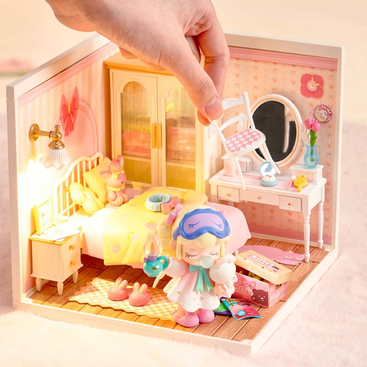 Rolife Lovely Pink Bedroom DIY Miniature House DW016, DIY miniature dollhouse kit, side view
