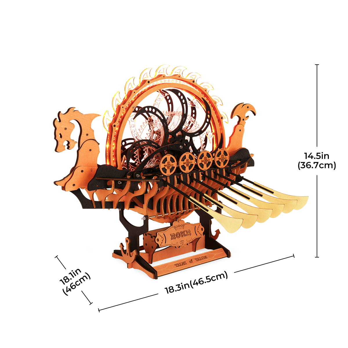 ROKR, Viking Dragon Ship, LK802, 3D wooden ship model puzzle, top-down view