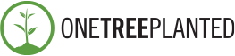 One Tree Planted charity logo with green seedling leaf icon beside dark wordmark, featured in Robotime environmental partnership