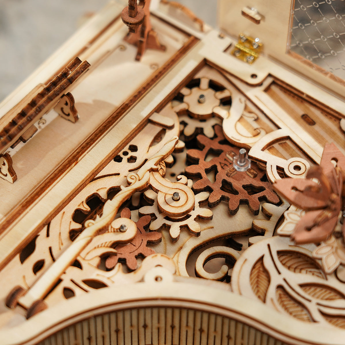 ROKR, Magic Piano Mechanical Music Box, AMK81, 3D wooden music box puzzle, top-down view