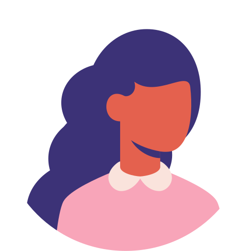 Flat illustration of a female user avatar with dark blue hair and a pink shirt for the Robotime Online review section.