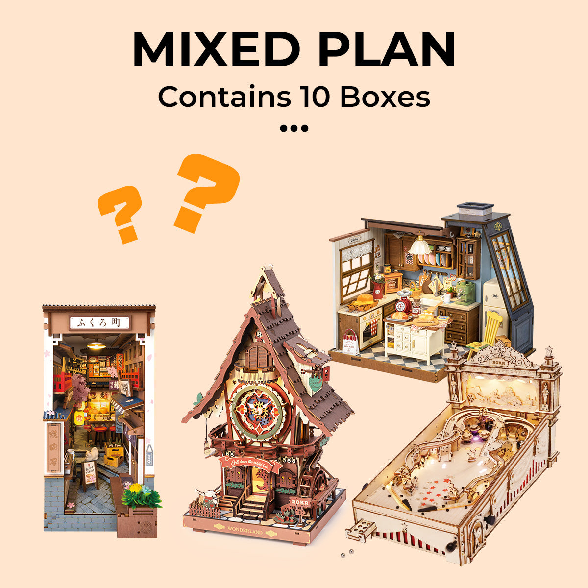 ROBOTIME Subscription Box Mixed Plan 3D wooden robot model kit, interior cutaway showing inner mechanism