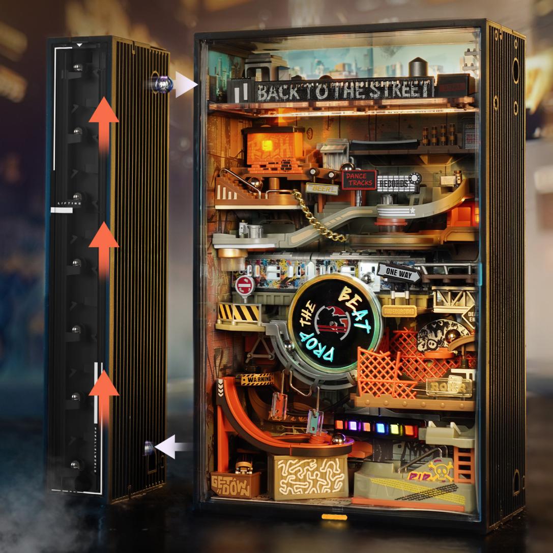 ROKR Hip-Hop Street Marble Run Mechanical 3D Puzzle MR03S, mechanical marble run 3D puzzle, in-use demonstration