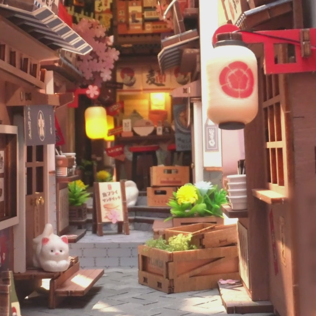 Rolife Sakura Wine Alley Book nook lighting effects