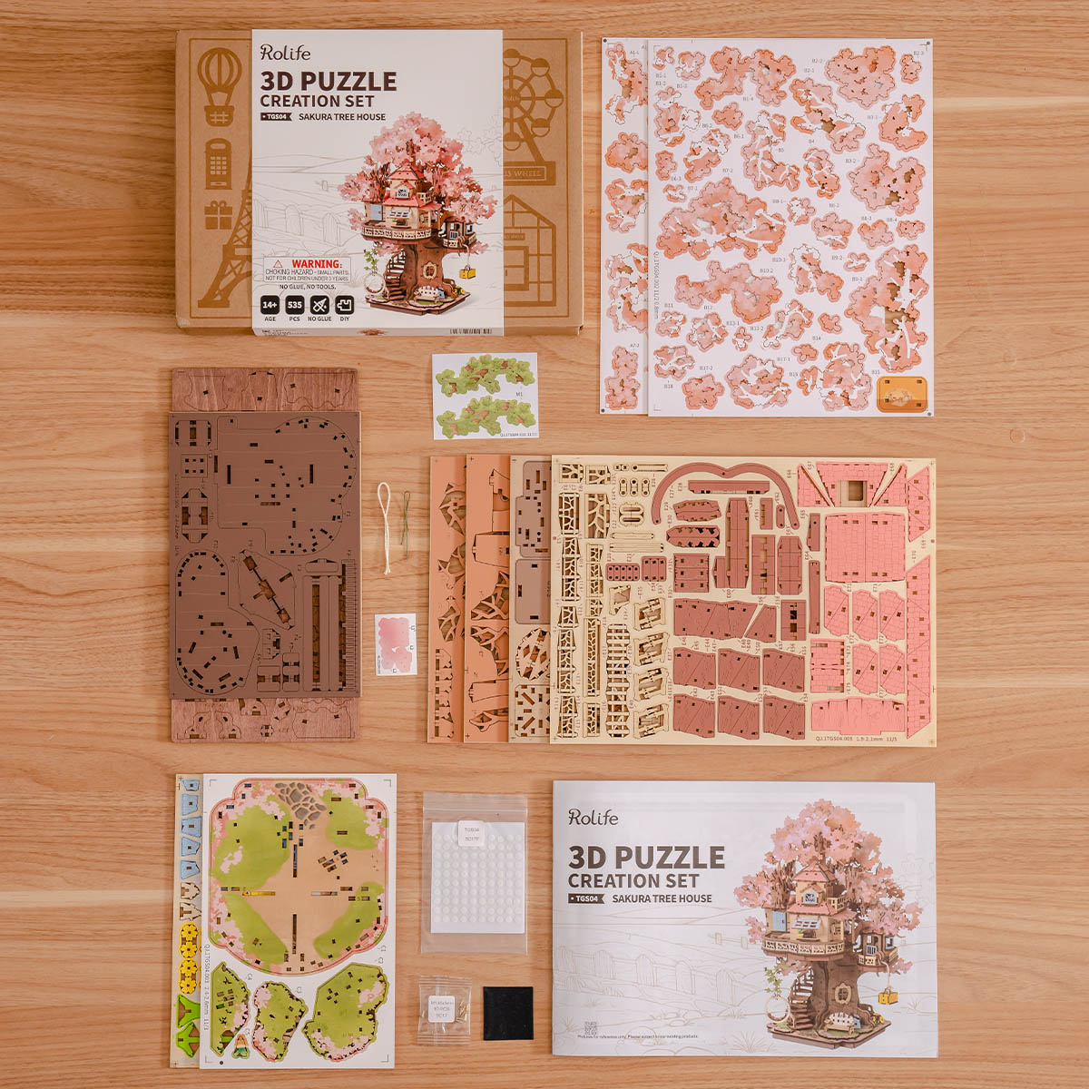 Rolife Sakura Tree House DIY Wooden 3D Puzzle TGS04, 3D wooden DIY tree house puzzle, close-up detail